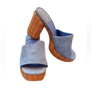 Jeffrey Campbell Magda Wicker Wedges Blue Suede Size 7.5